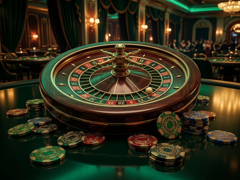 Roulette wheel gleaming with gold highlights
